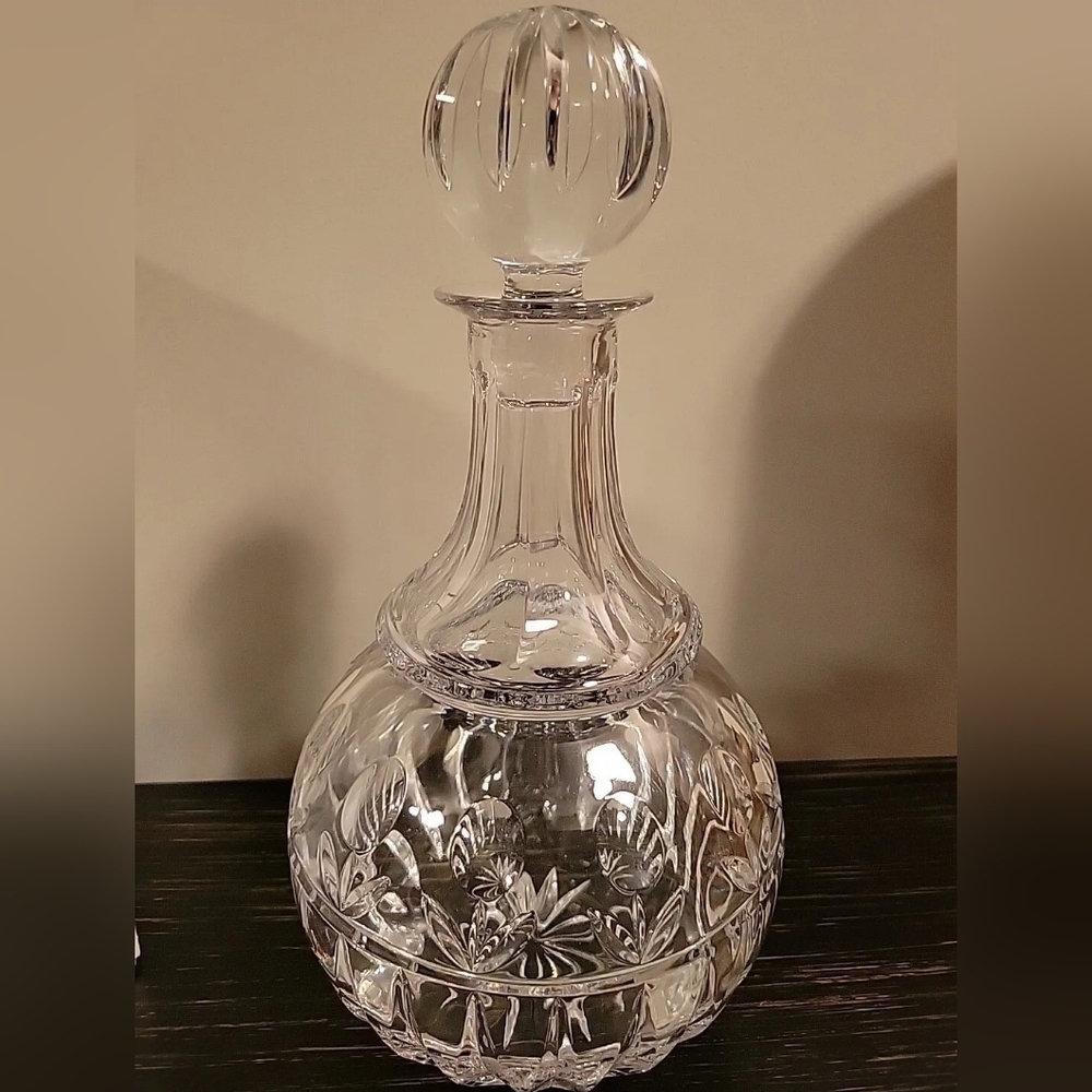 Vintage Block Tulip Garden Decanter 24% Full Lead Crystal In Original Box